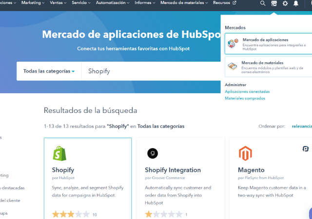 Conectar cuenta de HubSpot con Shopify