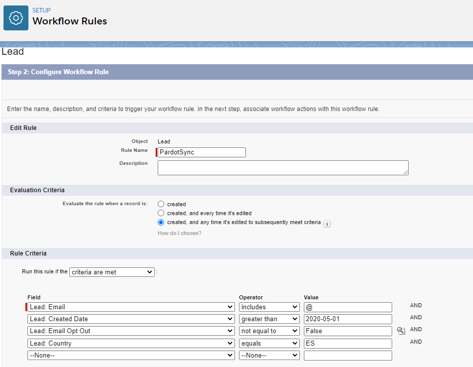 Workflow&nbsp;Rule Pardot