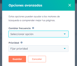 opciones avanzadas del sitemap en hubspot