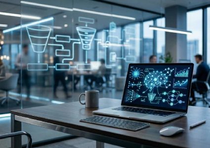 Estrategias B2B con IA y automatización del CRM en una oficina