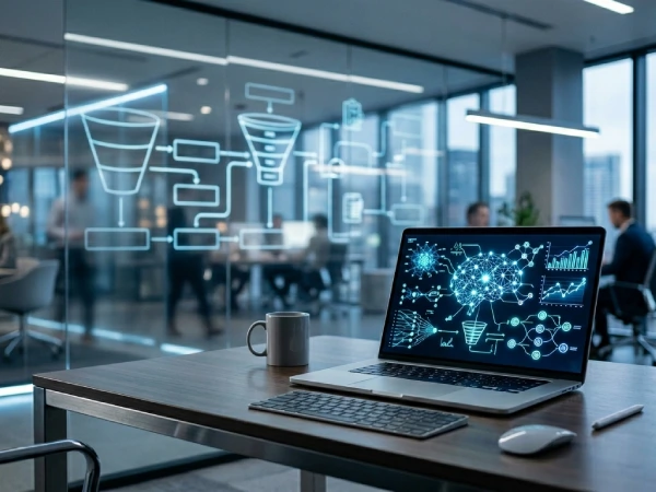 Estrategias B2B con IA y automatización del CRM en una oficina